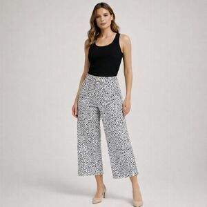 MICHAEL KORS Crop Wide Leg Pants XS Stretch Leopard Animal Print High Rise NWT